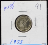 1875 Seated Dime No Arrows AU55