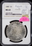 1887 1/1 Repunched VAM1 OVD Morgan Dollar NGC MS 63