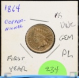 1864 Copper Nickel Indian Head Cent CH/UNC GEM