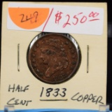 1833 Copper Braided Hair Half Cent XF/AU