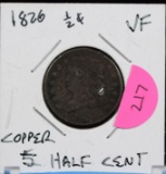 1826 Copper Half Braided Hair Cent Very Fine