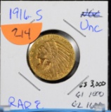 1916-S $5 Gold INDIAN Rare Date CH UNC