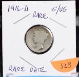 1916-D Mercury Dime RARE DATE Low Mintage