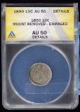 1890 Seated Dime ANACS AU-50 Details Mount Removed