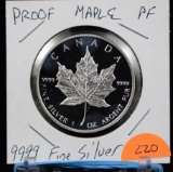 1989 PROOF Maple Leaf 9999 Fine Silver 5 Dollars PROOF