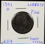 1901-O Barber Quarter Key 5 Letters Fine