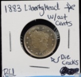1883 Liberty Head Nickel w/out Cents Die Crack BU