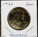 1963 Franklin Half Dollar GEM BU Rainbow Toning