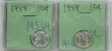 1943 & 1944 Mercury Dimes MS64