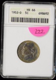 1952-D Jefferson Head Nickel Superb ANACS MS-66 w/ Color