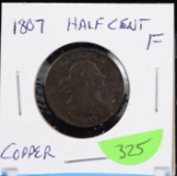 1807 Copper Half Cent Type Coin Bust Fine Very Fine