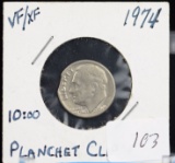 1974 Roosevelt Dime Mint ERROR Clipped Planchet