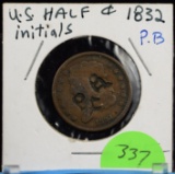 1832 Copper Half Cent Counterstamped P.B VF