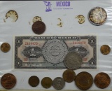 Sheet of Mexico Coin & Currency Includes Silver Peso