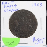 1803 East India Company 20 Copper Cash Coin
