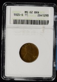 1925-S Lincoln Cent ANACS MS-62 Brown