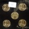 Paper weight of 5 Bicentennial golden Cents, Neat