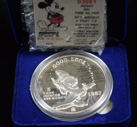 5 oz Proof Cameo Mickeys Magic First Edition 9999 5 oz silvver Serial #