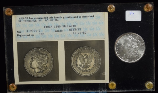 1880 Morgan Silver Dollar GEM UNC MS-65 White ANACS oldest holder