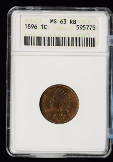 1896 Indian Head Cent ANACS MS63 RB