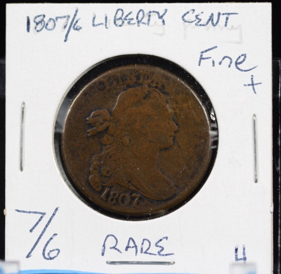 1807/6 Large Cent Variety Coin Over Date Rare Fine