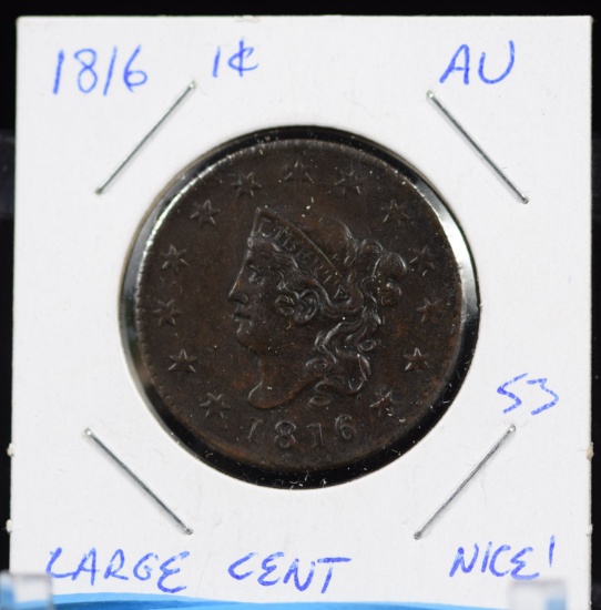 1816 Copper Large Cent Braided Hair Early Date About Uncirculated