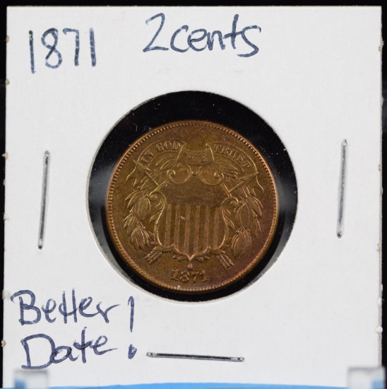 1871 Two Cent BU RB Better Date