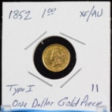 One Dollar Gold 1852 Liberty Type 1 EF/AU