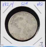1824 Bust Silver Half Dollar Very Good