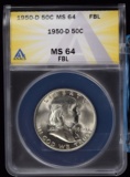 1950-D Franklin Half Dollar ANACS MS-64 FBL