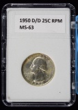 1950-D/D Washington Quarter RPM MS63 Clear Mint Mark