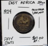 1924 East Africa Silver Fifty Cents Lion