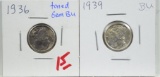 1936 & 1939 Mercury Dimes BU