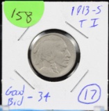 1913-S Type 1 Buffalo Head Nickel