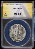 1944-S Walking Half Dollar ANACS MS-63 White