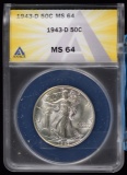 1943-D Walking Half Dollar ANACS MS-64 White