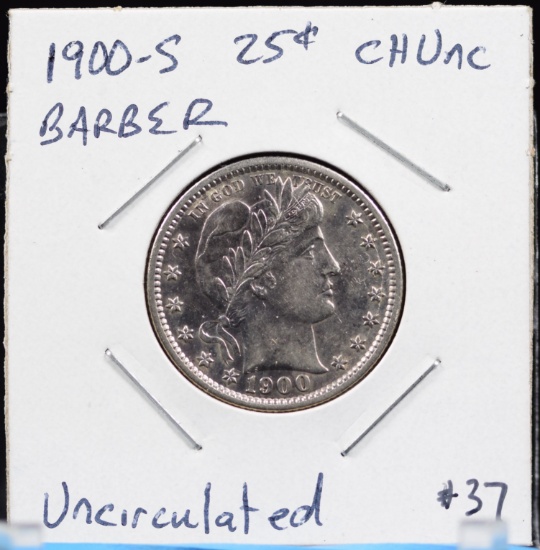 1900-S Barber Silver Quarter Choice Uncirculated S-Mint