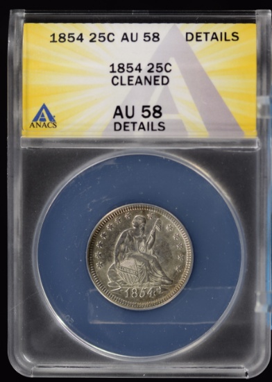1854 Seated Quarter ANACS AU 58 details Nice Coin