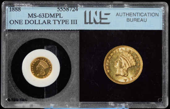 1888 $1 Gold Liberty MS 63 DMPL Type 3 INS Super Coin