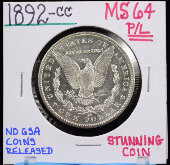 1892-CC Morgan Dollar MS 64 PL Stunning Coin