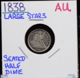 1838 Seated Half Dime Large Stars AU