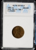1955 DD Lincoln Cent ANACS AU-58 details