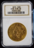 1873 Open 3 $20 Gold Liberty Double Eagle NGC MS-62 Nice