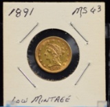 1891 $2.5 Gold Liberty Low Mintage MS 63