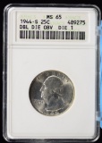 1944-S Washington Quarter ANACS MS-65 DBL Die OBV 1
