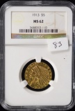 1913 $5 Gold Indian NGC MS 62