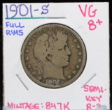 1901-S Barber Half Dollar VG Plus Semi Key Mint 874K R-3