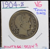 1904-S Barber Half Dollar VG Key Date Mint 553K