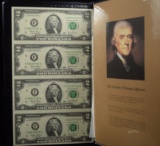 Uncut Sheet of 4 $2 Bills
