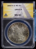1890-S Morgan Dollar ANACS MS-60 Gold Rim Tone
